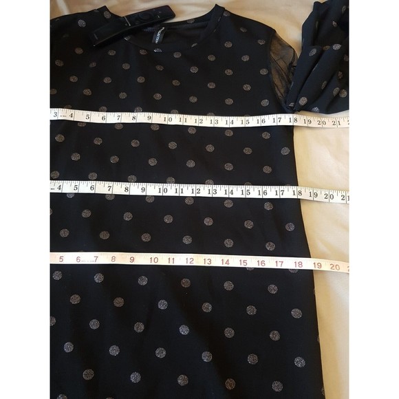 New Collection Dress Sz Medium Polka Dots Shimmer Flutter Sleeve Mesh Futuristic - Picture 11 of 13